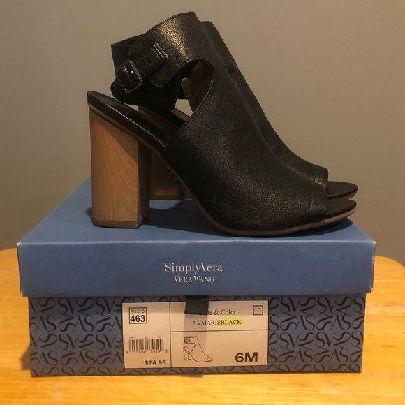 Simply Vera Vera Wang Shoes - SIMPLY VERA WANG BLACK LEATHER BLOCK HEELS